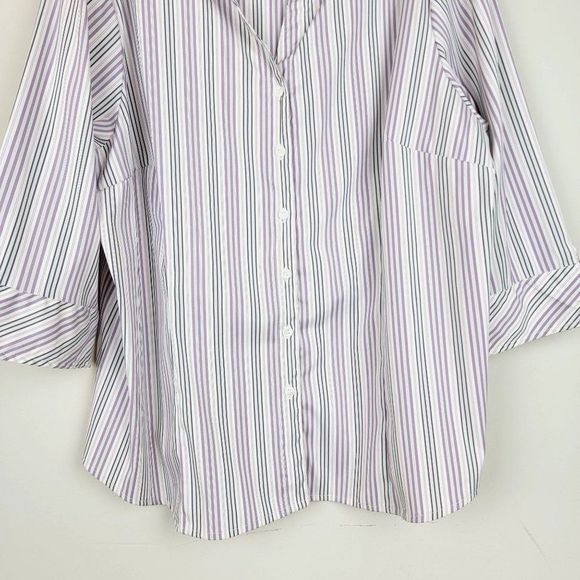 Club"Z" Collection Purple Black Stripes 3/4 Sleeves Stretch Button Down Shirt 2X - Picture 4 of 7